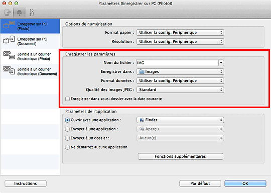 figure : boîte de dialogue Paramètres
